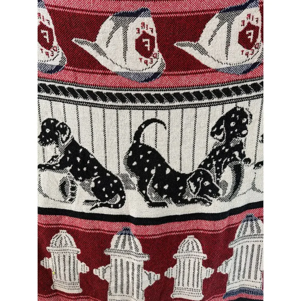 Vintage Crown Crafts Dalmatian Dog Fireman Hydrant Bell Tapestry Blanket Throw